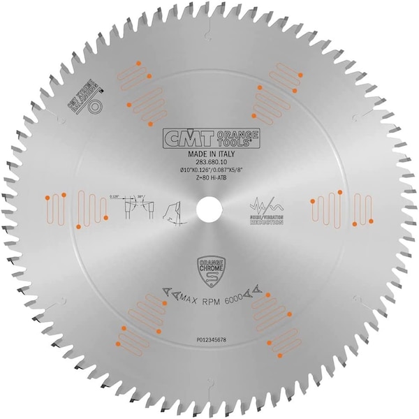 ORANGE TOOLS  Orange Chrome Ultimate Plywood & Melamine Blade 10" x T80 HiATB, Silver